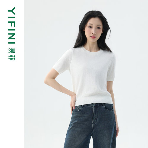 易菲短袖简约圆领针织衫