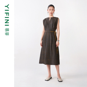 [商场同款]Yifini/易菲 莨绸系列 新中式国风无袖肌理感连衣裙女
