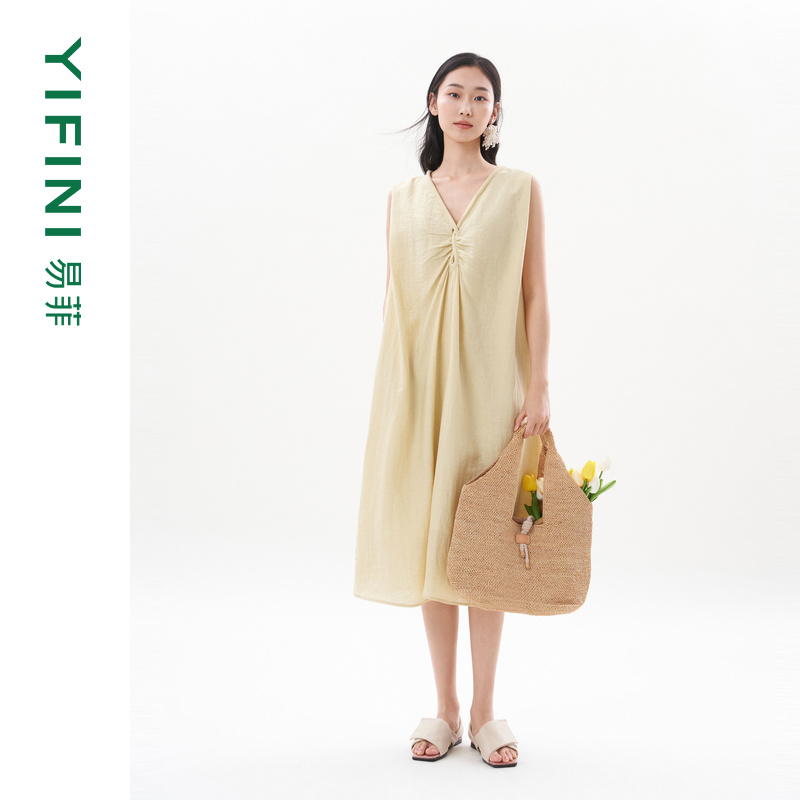 易菲无袖镂空交叉度假风连衣裙