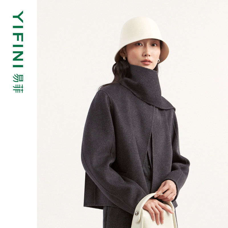 [专柜同款]Yifini/易菲斜门襟一粒扣圆领新中式短款双面呢外套女,女装/女士精品,毛呢外套,淘宝优惠券,粉丝福利购,淘宝优惠卷