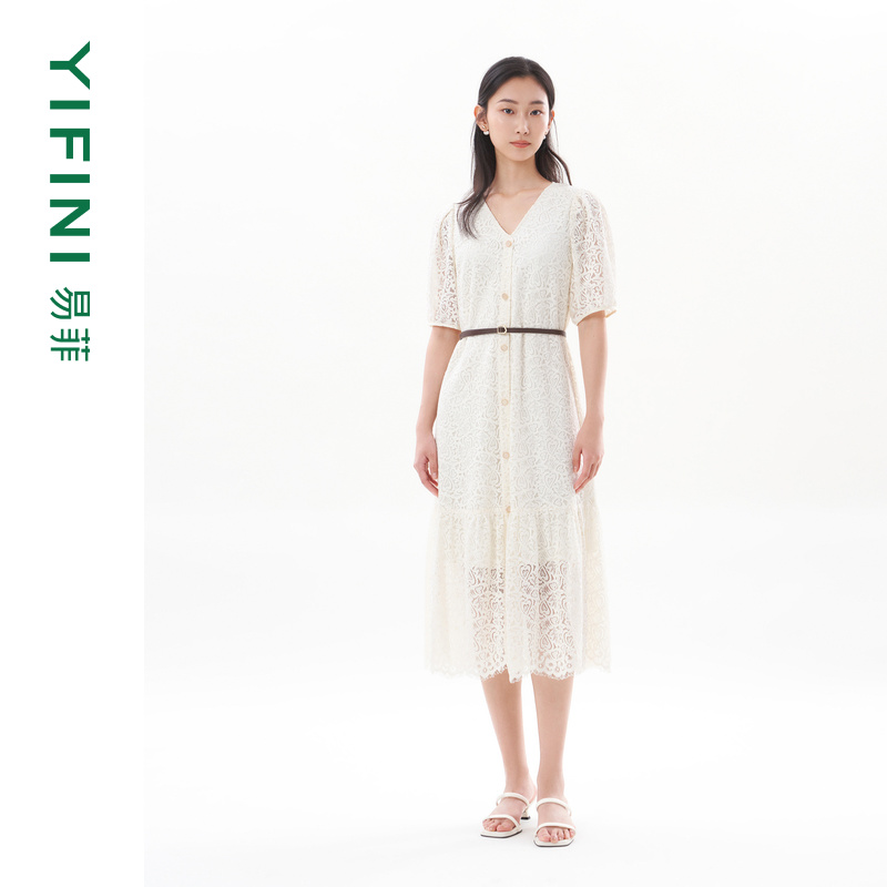 易菲镂空蕾丝优雅气质连衣裙