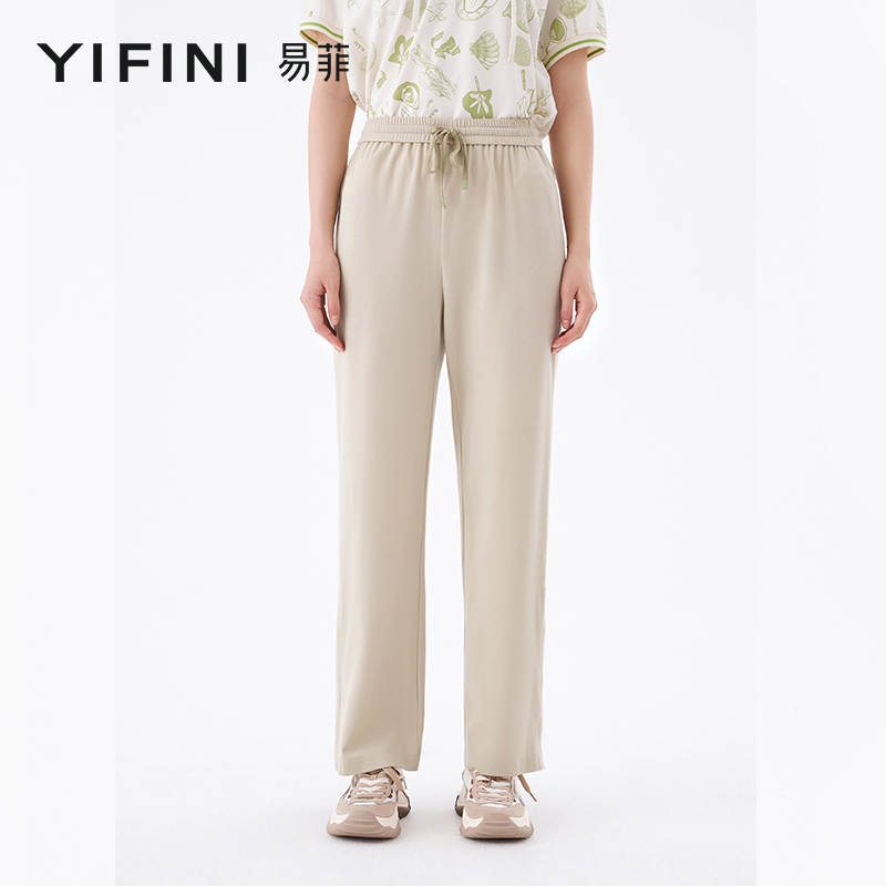 易菲松紧腰休闲通勤直筒裤
