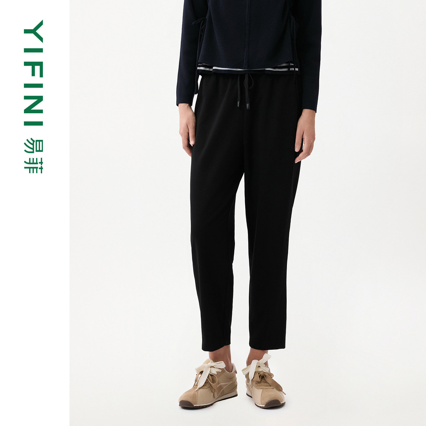 【慢跑裤】专柜同款Yifini/易菲时尚百搭通勤小脚裤竖坑条休闲裤