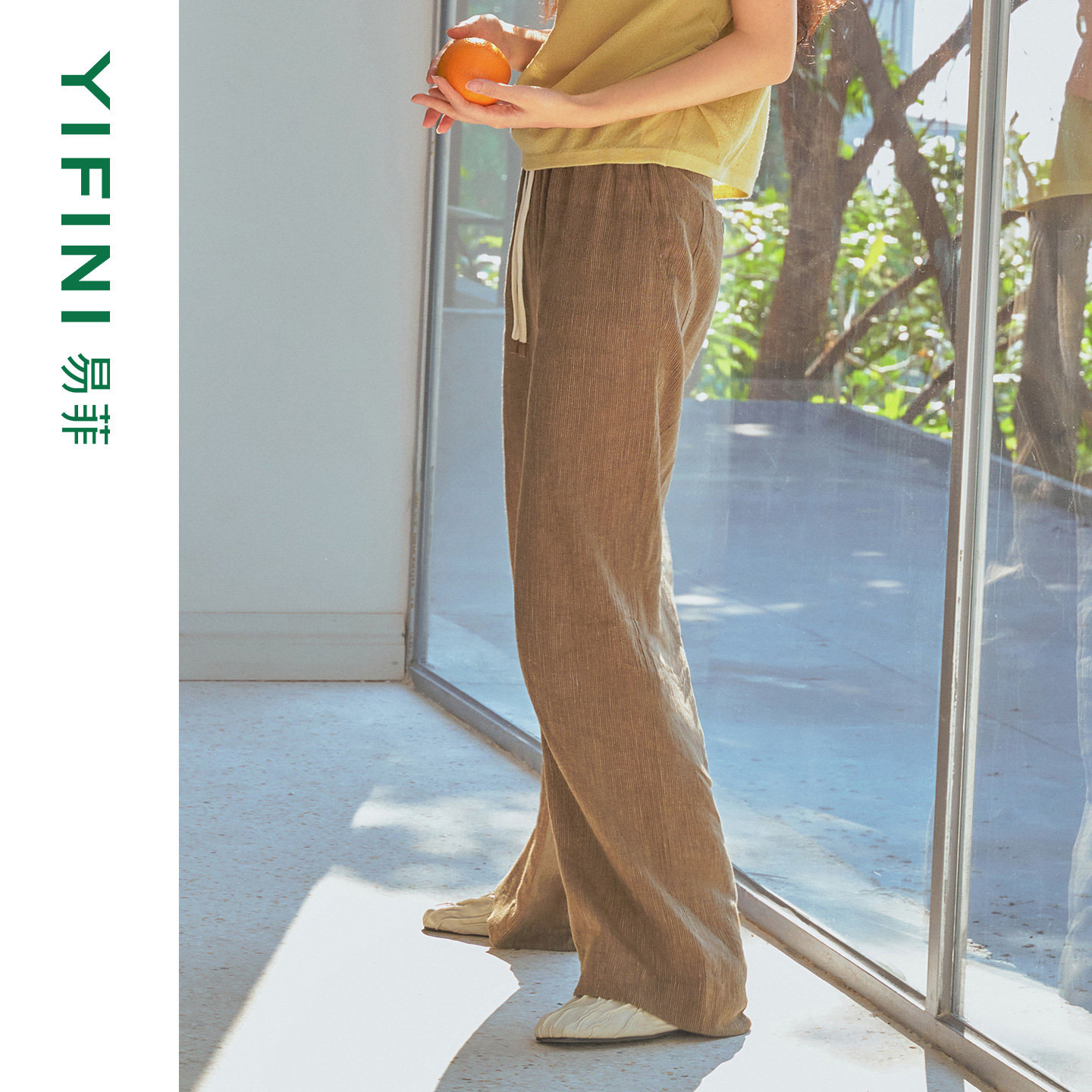 [专柜同款]Yifini/易菲棉麻混纺抽绳竖条纹休闲阔腿裤女百搭通勤,女装/女士精品,休闲裤,淘宝优惠券,粉丝福利购,淘宝优惠卷