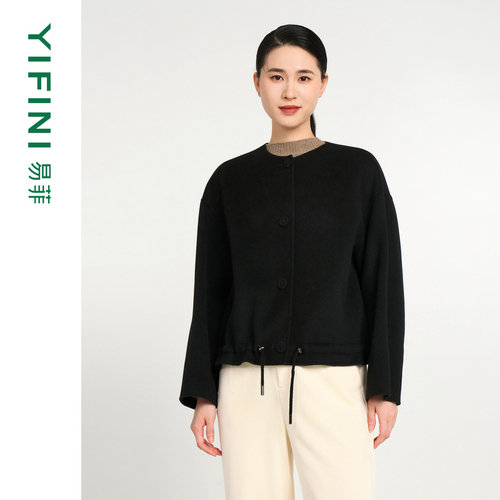 易菲圆领宽松双面呢外套