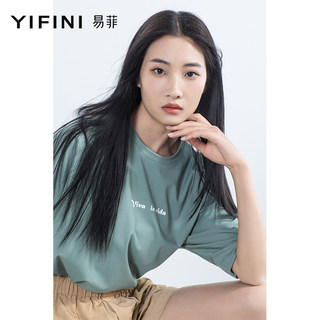 Yifini/易菲宽松时尚百搭中袖圆领印花T恤女夏装新款针织上衣