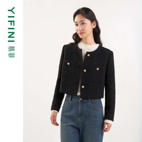 易菲气质复古短款小香风外套