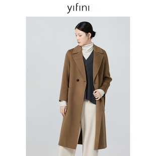 羊毛双面呢大衣 中长款 Yifini 易菲美拉德毛呢外套女冬新款