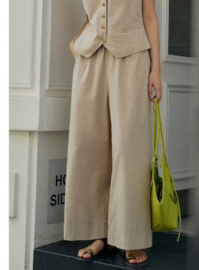 [专柜同款]Yifini/易菲木棉文艺感宽松显瘦阔腿九分裤女D04K1024