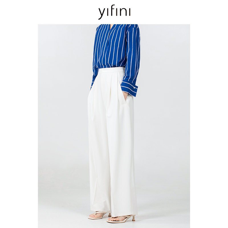 Yifini/易菲白色通勤气质西装裤女春秋新款垂感直筒休闲显瘦