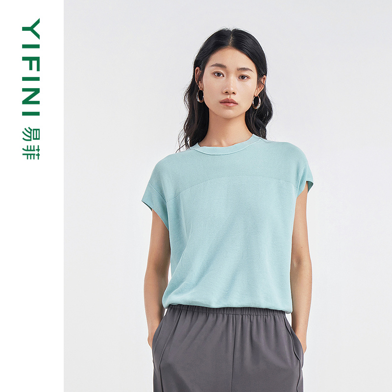 易菲高捻棉蝙蝠袖简约宽松针织衫