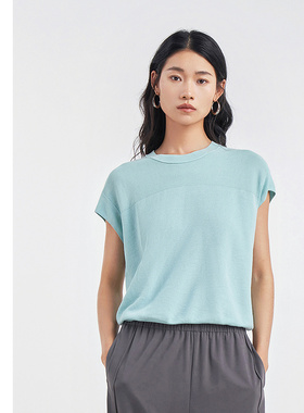 [专柜同款]Yifini/易菲高捻棉蝙蝠袖简约宽松短款针织衫D04M1018