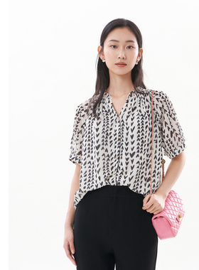 [专柜同款]Yifini/易菲 以爱之名 通勤休闲百搭雪纺衫宽松套头衫