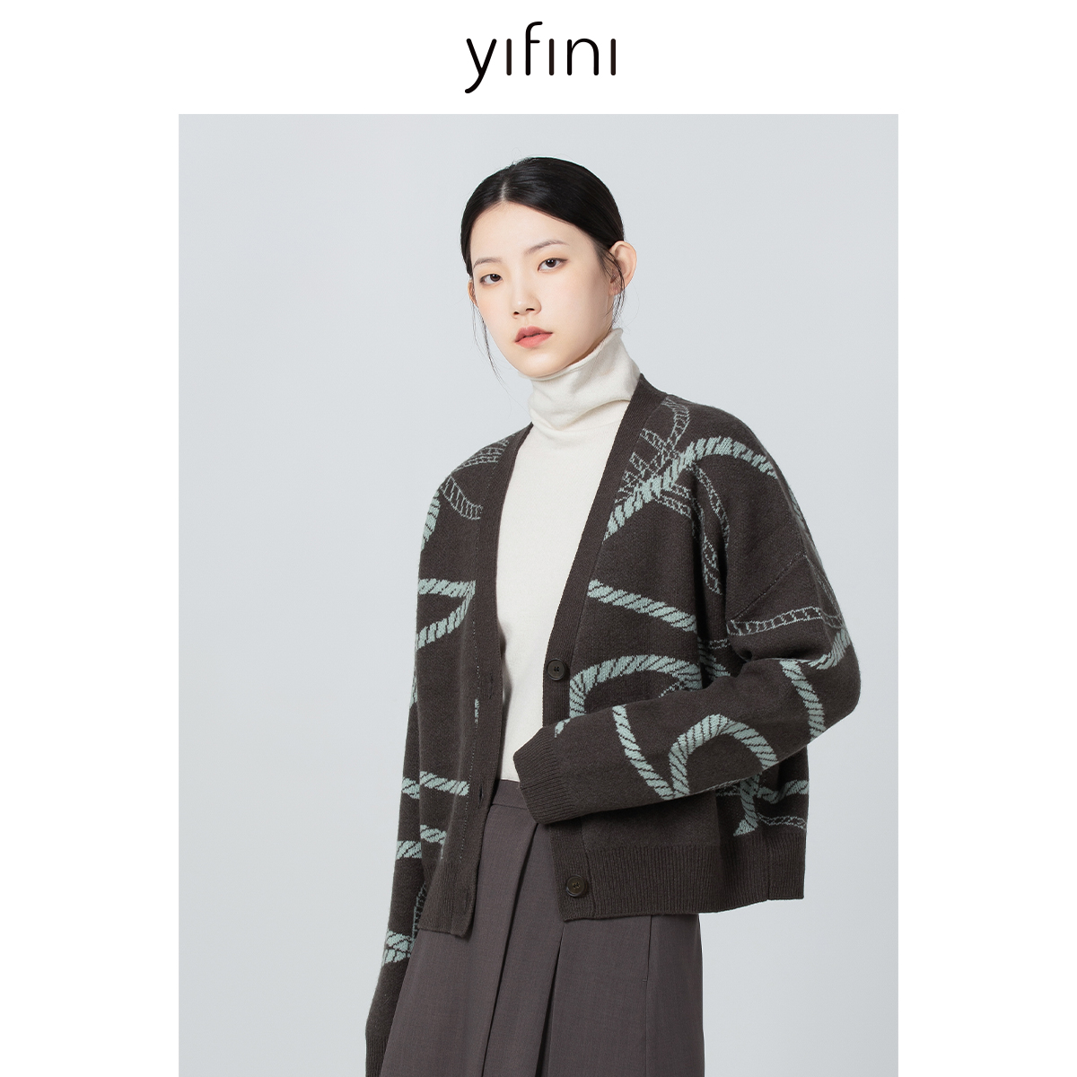 易菲100%绵羊毛外套宽松针织开衫