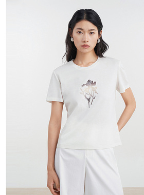 [专柜同款]Yifini/易菲凉感时尚印花百搭休闲T恤短袖上衣D04Z1409