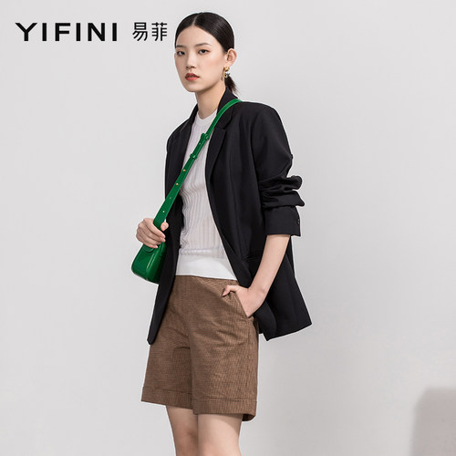 易菲秋季新款宽松短裤高腰工装裤