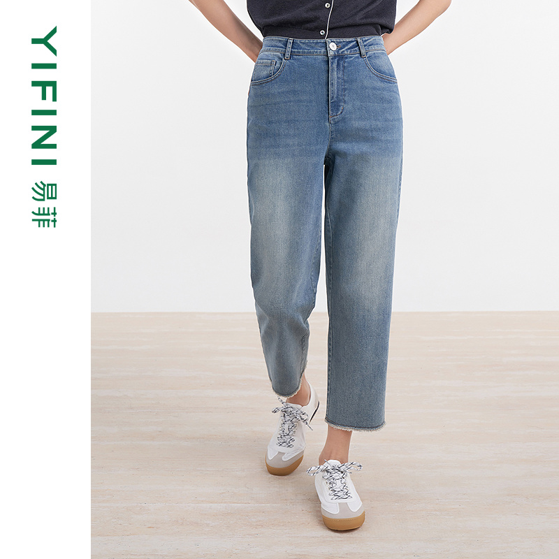 易菲九分牛仔裤显瘦法棍裤
