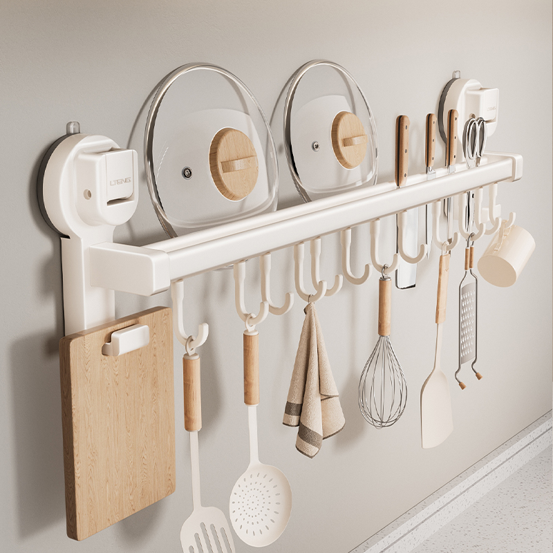 奶油风吸盘厨房挂钩置物架