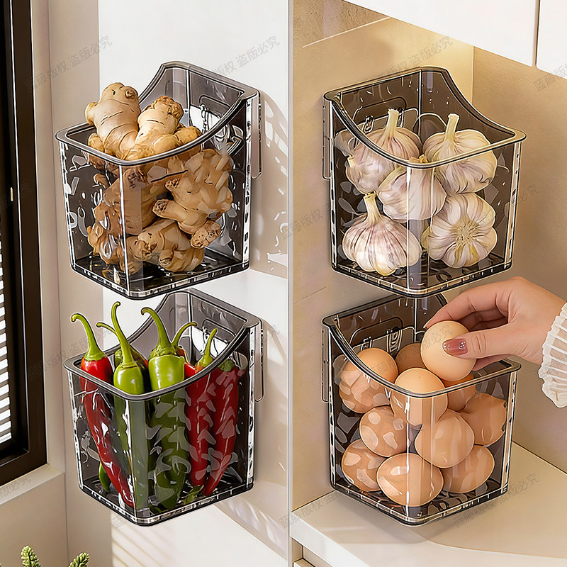 厨房免打孔壁挂置物架橱柜内挂篮置物架葱姜蒜调味料收纳篮储物盒,厨房/烹饪用具,厨房墙壁置物架/厨房墙壁挂架,淘宝优惠券,粉丝福利购,淘宝优惠卷