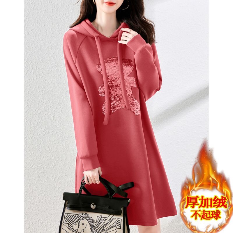 纯棉高档宽松加绒加厚连帽卫衣裙