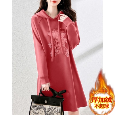 纯棉高档宽松加绒加厚连帽卫衣裙