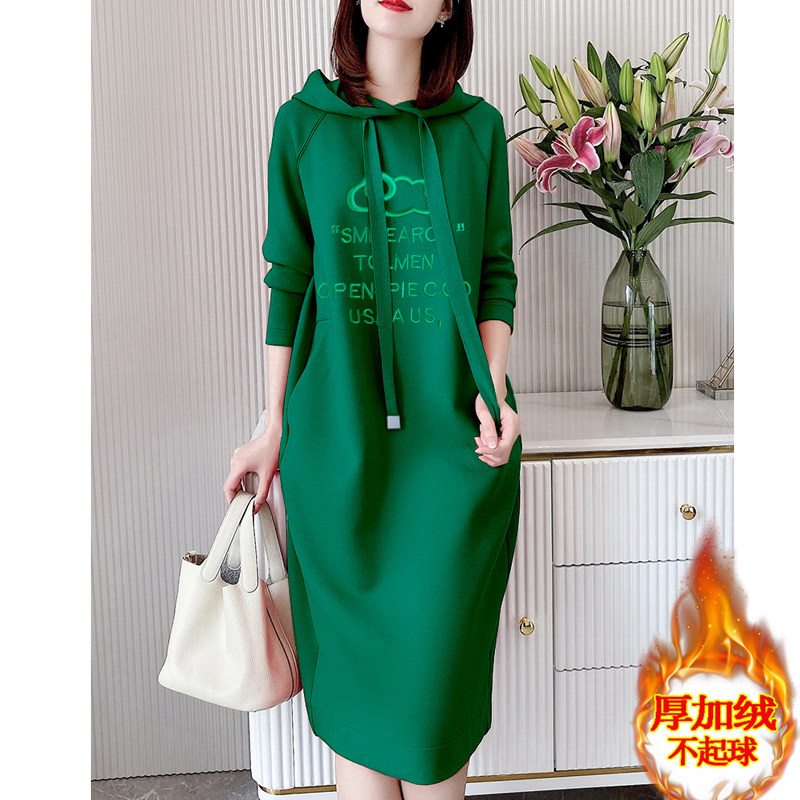 不起球100%纯棉设计感卫衣裙加绒女装宽松2025新款秋冬过膝连衣裙,女装/女士精品,连衣裙,淘宝优惠券,粉丝福利购,淘宝优惠卷