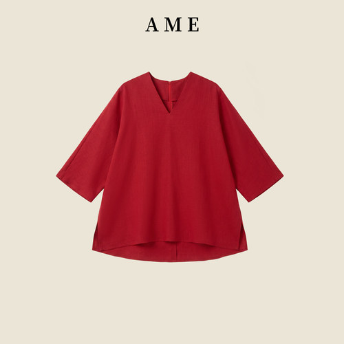 AME朱砂袍丝麻量感松弛