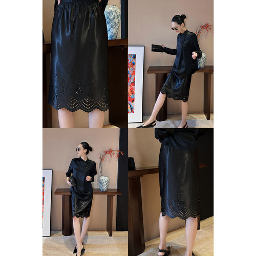 AME流光静檀裙松紧腰葵黑定位