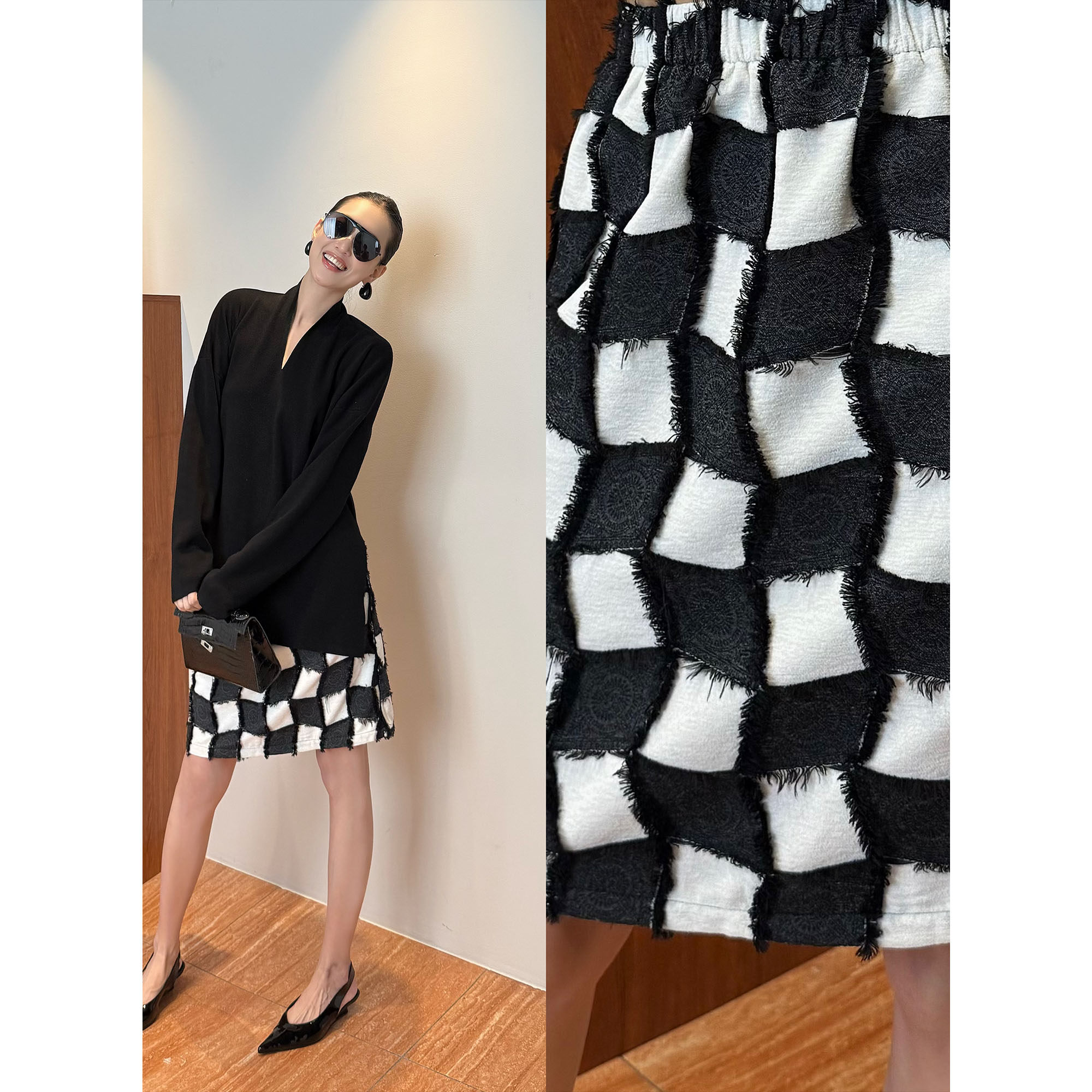 紫紫中古棋位裙半身裙格子秋