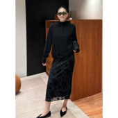 复古法式 AME 葵黑花蕾裙 蕾丝花边礼服气质半身裙显瘦百搭女半裙