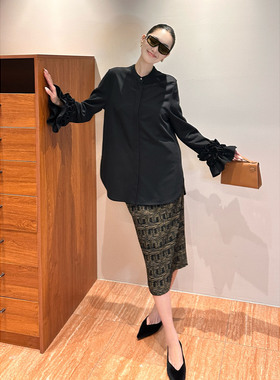 AME 卷花衬衫 宫廷衬衫花边优雅通勤显瘦衬衫上衣双门襟长袖上衣