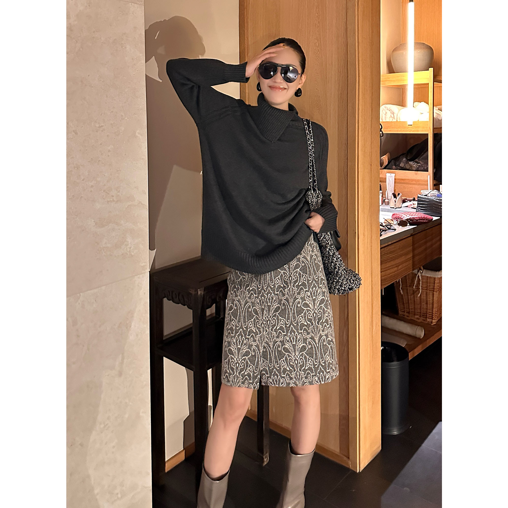 紫紫   浮世花裙   中古立体原生提花高腰短半裙ZD10BZHJ267