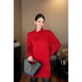 长袖 紫紫 上衣 中长款 毛衣女设计时尚 爱丁堡 新年系列秋冬红色时尚