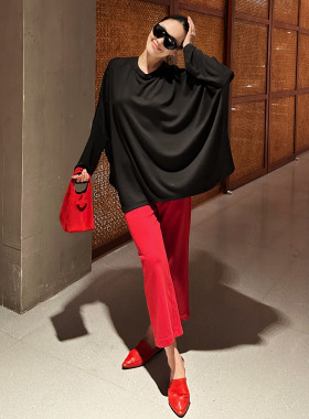 AME 卷卷棉小红裤 春夏秋立裁切割感卷棉透气九分裤休闲微喇裤子