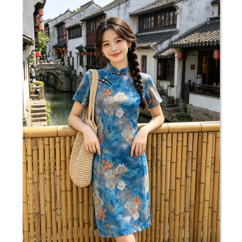 新中式网纱单层短款旗袍2026夏季新款修身显瘦年轻少女款日常可穿