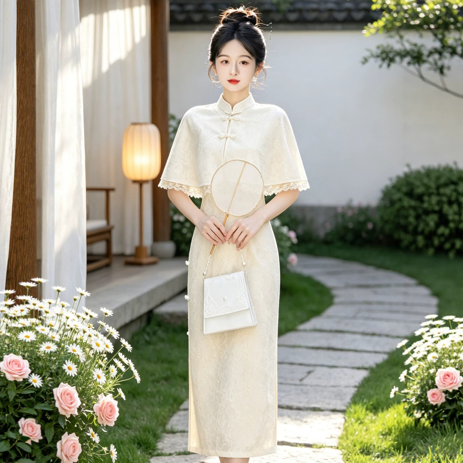 米色蕾丝复古两件套旗袍2026新款改良年轻款中式日常订婚连衣裙女