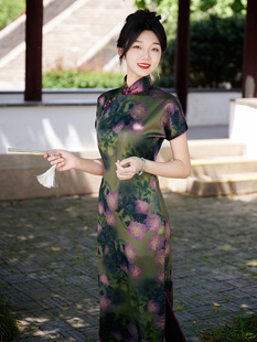 桑蚕丝新中式国风连衣裙真丝香云纱裙子女改良旗袍高端大气上档次