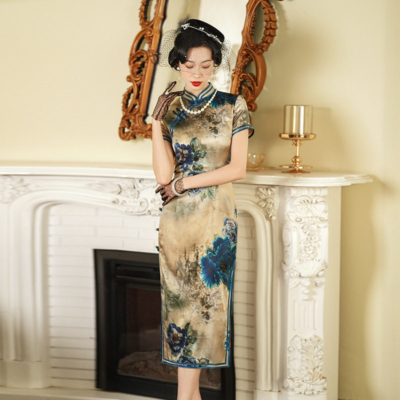 唐之恋新款真丝旗袍桑蚕丝复古夏季长款女改良日常高端