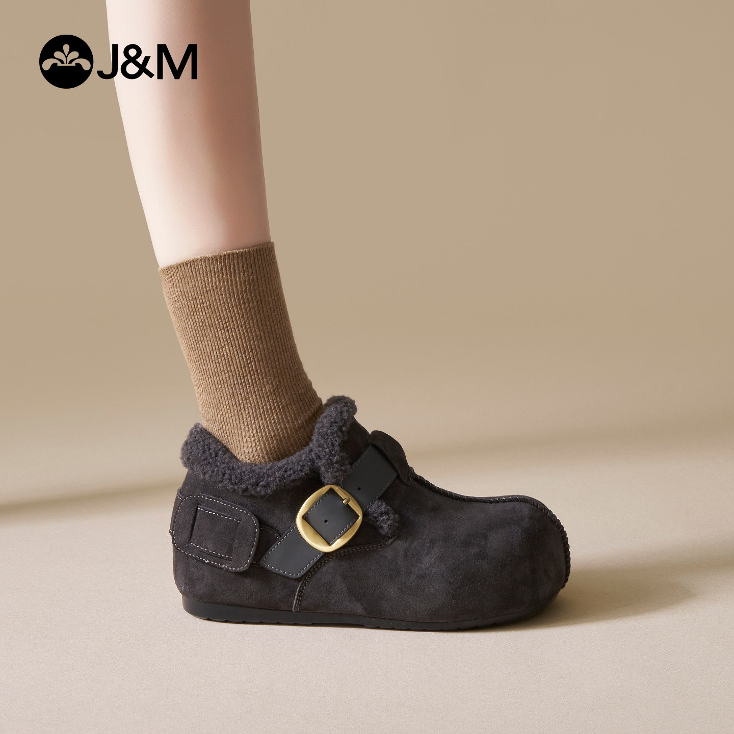 快乐玛丽雪地靴女2025冬季新款加绒保暖冬鞋一脚蹬复古勃肯棉鞋