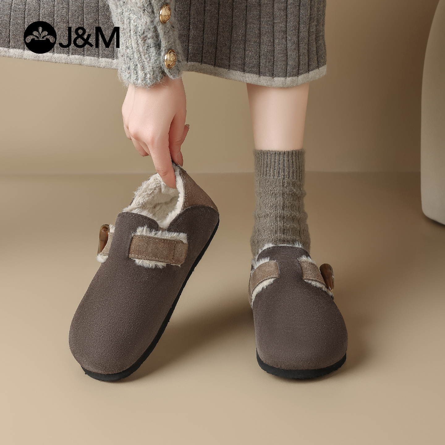 快乐玛丽加绒勃肯鞋女