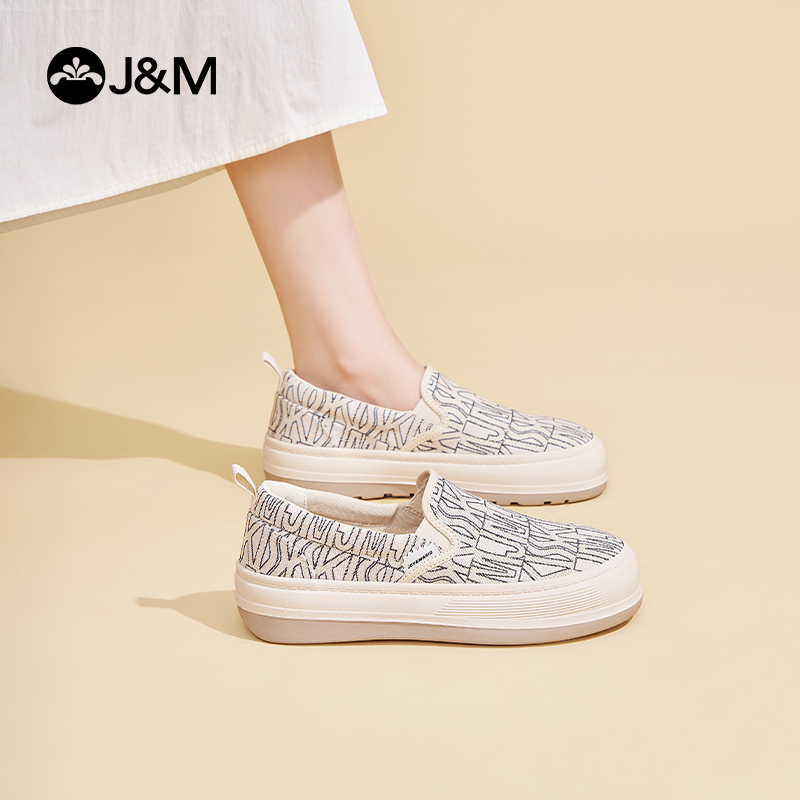 快乐玛丽乐福鞋女秋季新款厚底防滑帆布鞋软底女鞋一脚蹬平底单鞋