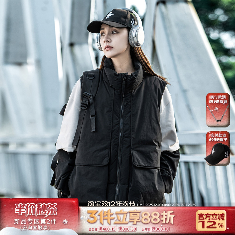 AOGZ解构工装羽绒马甲男女秋冬季新款保暖立领坎肩外套外穿背心潮