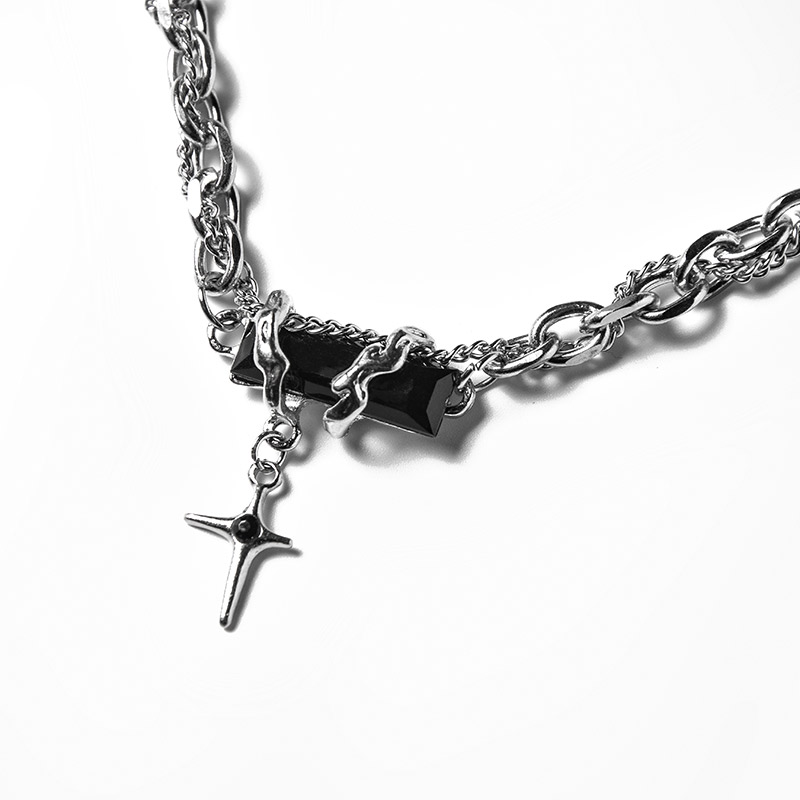 AOGZ多层星体缠绕黑石配饰欧美嘻哈潮流轻奢小众2025新款钛钢项链