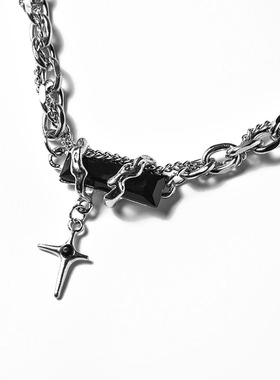 AOGZ多层星体缠绕黑石配饰欧美嘻哈潮流轻奢小众2025新款钛钢项链