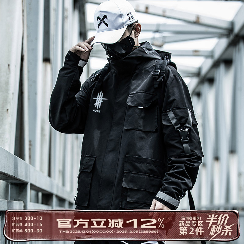机能风连帽冲锋衣春秋季工装外套