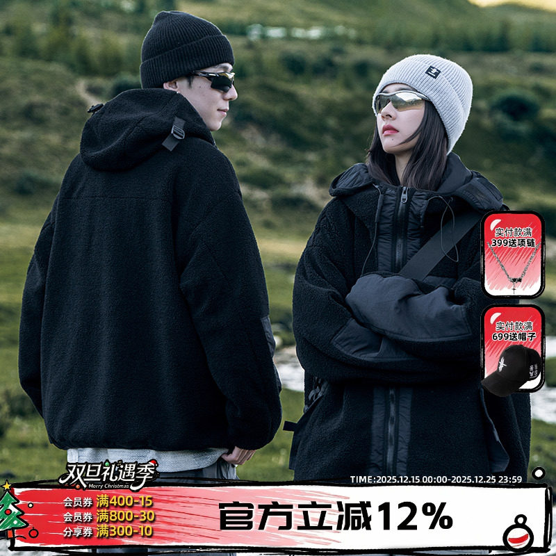 AOGZ工装外套男女秋冬2025新款加绒加厚夹克宽松仿羊羔绒秋冬棉服