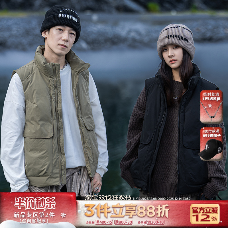 AOGZ工装羽绒马甲男女同款秋冬季抗寒显瘦宽松潮牌外穿坎肩羽绒服