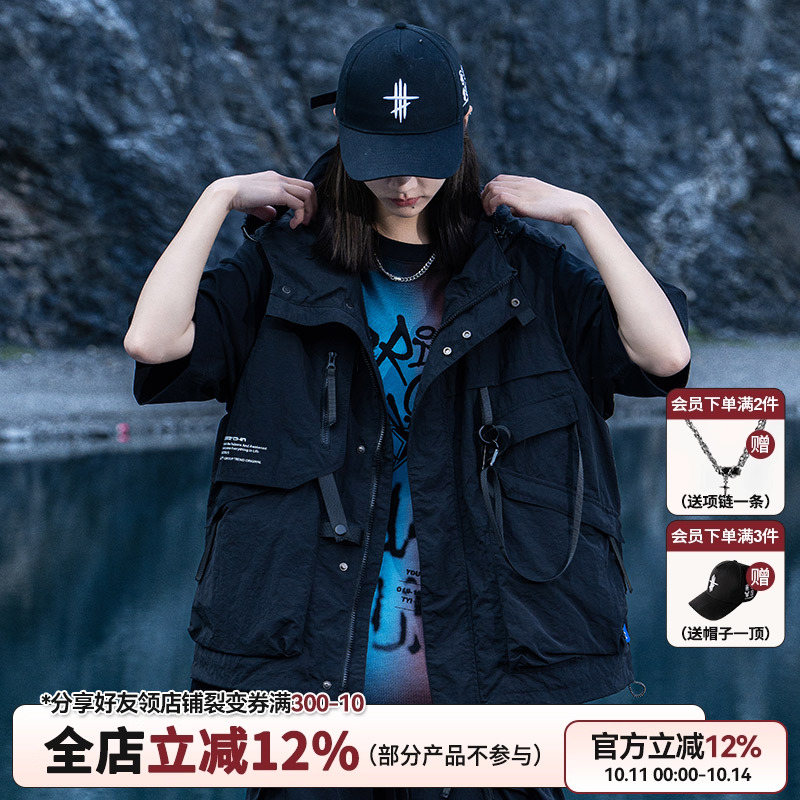 美式连帽马甲机能风工装战术背心