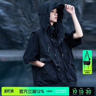 背心外套潮 机能风多口袋坎肩户外工装 AOGZ连帽马甲男女春秋季 新款