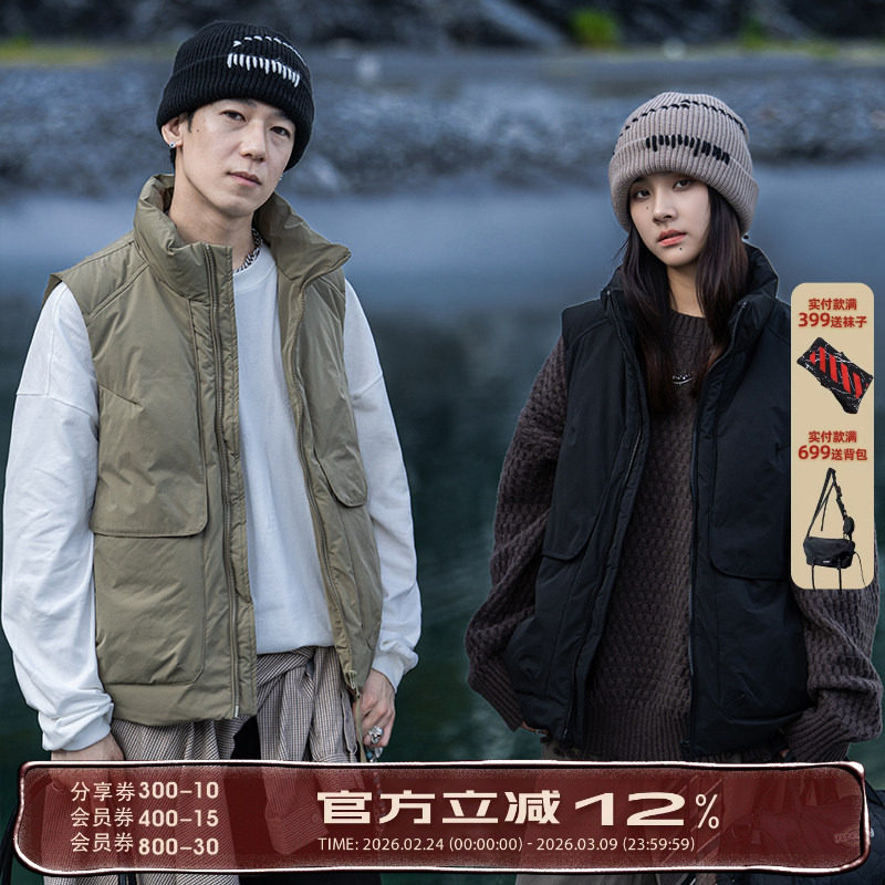 AOGZ工装羽绒马甲男女同款秋冬季抗寒显瘦宽松潮牌外穿坎肩羽绒服